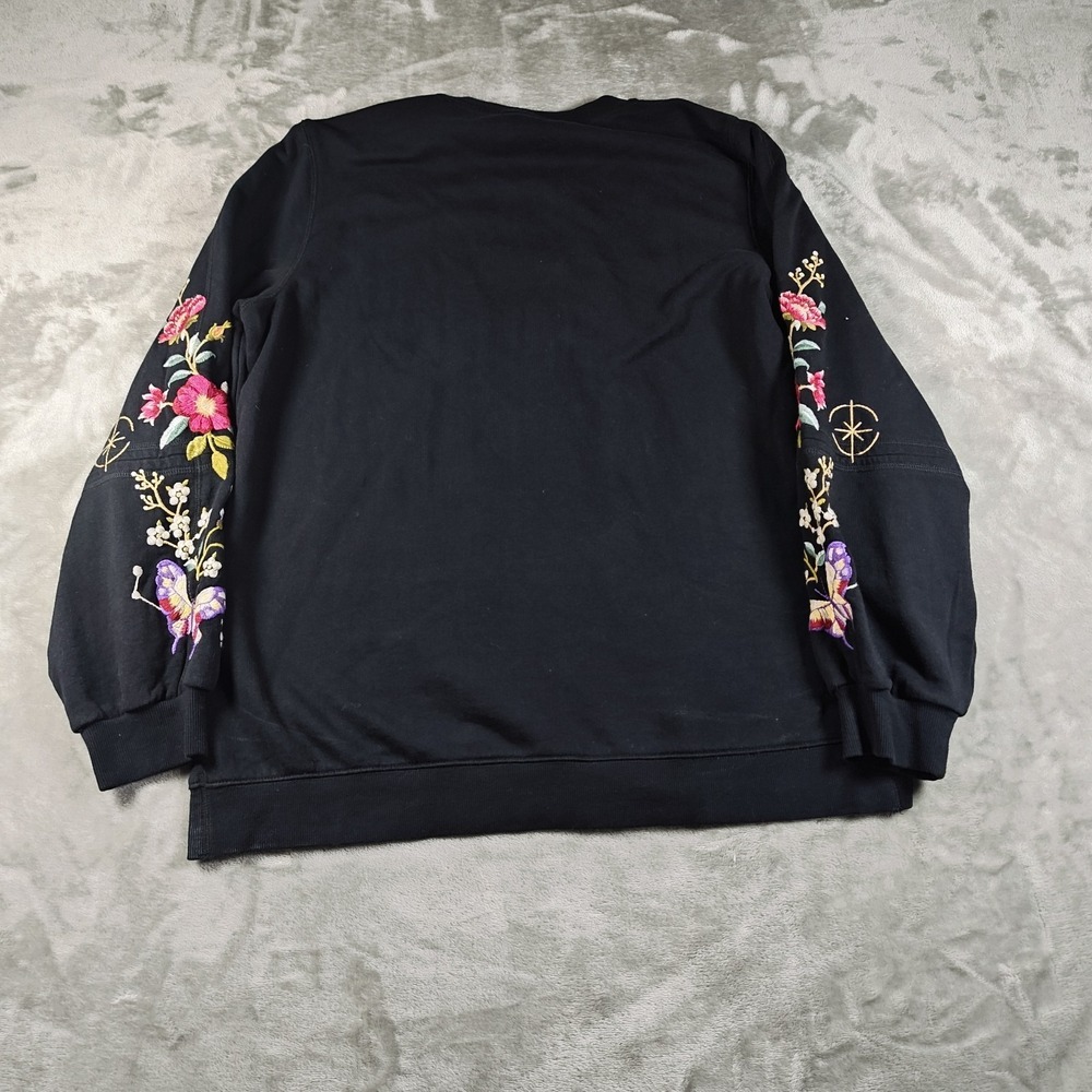 Johnny Was Sweatshirt Womens Medium Black Embroidered Floral Butterfly Pullover - Picture 2 of 7
